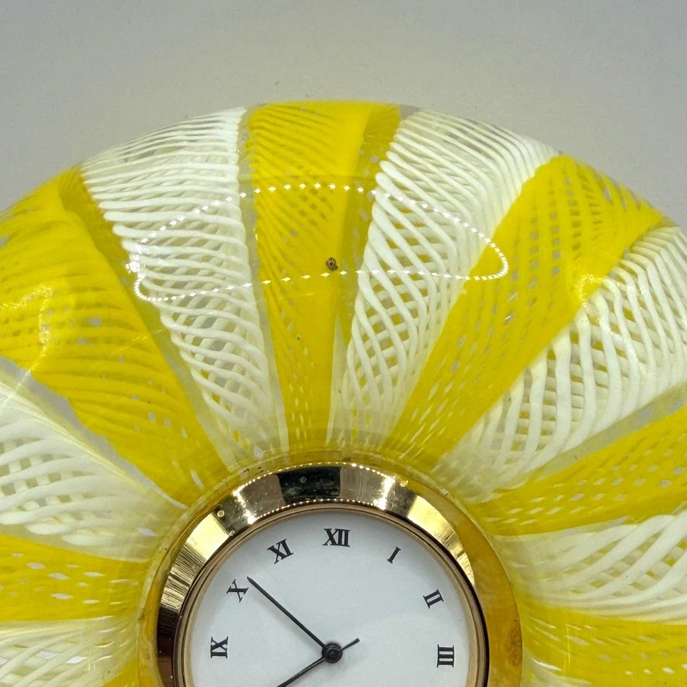 Vintage Murano Glass Desktop‎ Clock Yellow White Ribbons Armando Poggi Handmade